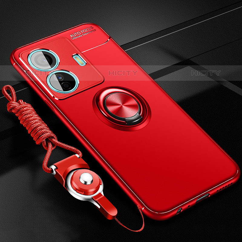 Funda Silicona Carcasa Ultrafina Goma con Magnetico Anillo de dedo Soporte SD3 para Vivo iQOO Z6 Pro 5G Rojo