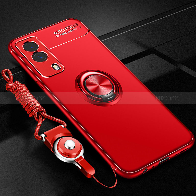 Funda Silicona Carcasa Ultrafina Goma con Magnetico Anillo de dedo Soporte SD3 para Vivo T1x 5G Rojo