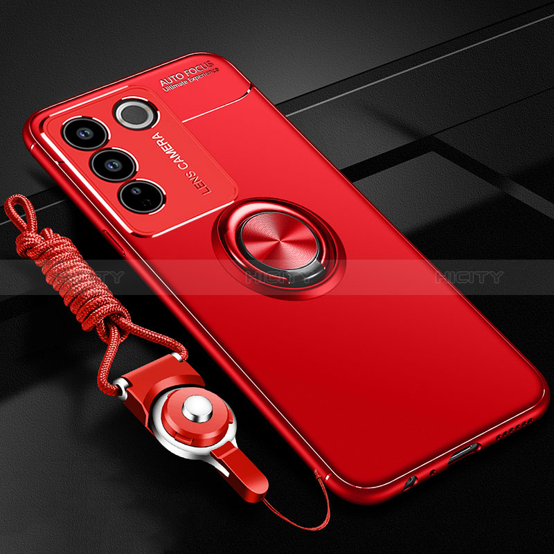 Funda Silicona Carcasa Ultrafina Goma con Magnetico Anillo de dedo Soporte SD3 para Vivo V27 5G Rojo