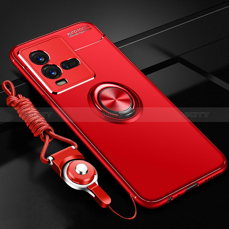 Funda Silicona Carcasa Ultrafina Goma con Magnetico Anillo de dedo Soporte SD3 para Vivo X80 Lite 5G Rojo