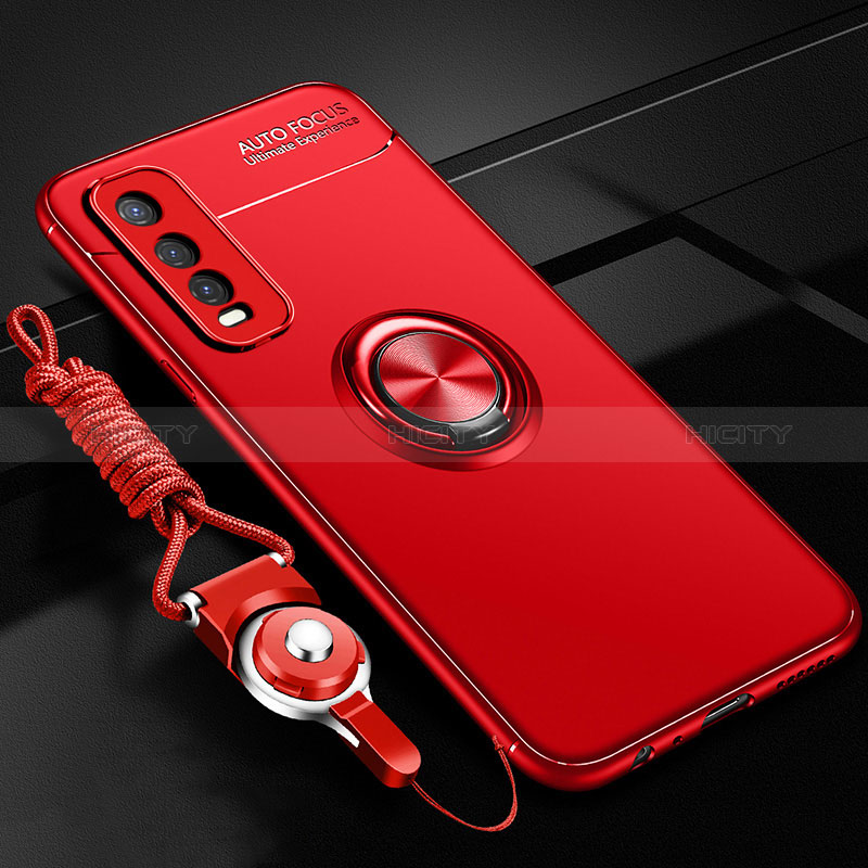 Funda Silicona Carcasa Ultrafina Goma con Magnetico Anillo de dedo Soporte SD3 para Vivo Y51s 5G Rojo