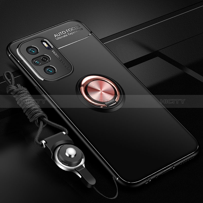 Funda Silicona Carcasa Ultrafina Goma con Magnetico Anillo de dedo Soporte SD3 para Xiaomi Mi 11X 5G Oro y Negro
