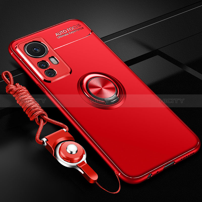 Funda Silicona Carcasa Ultrafina Goma con Magnetico Anillo de dedo Soporte SD3 para Xiaomi Mi 12T 5G Rojo