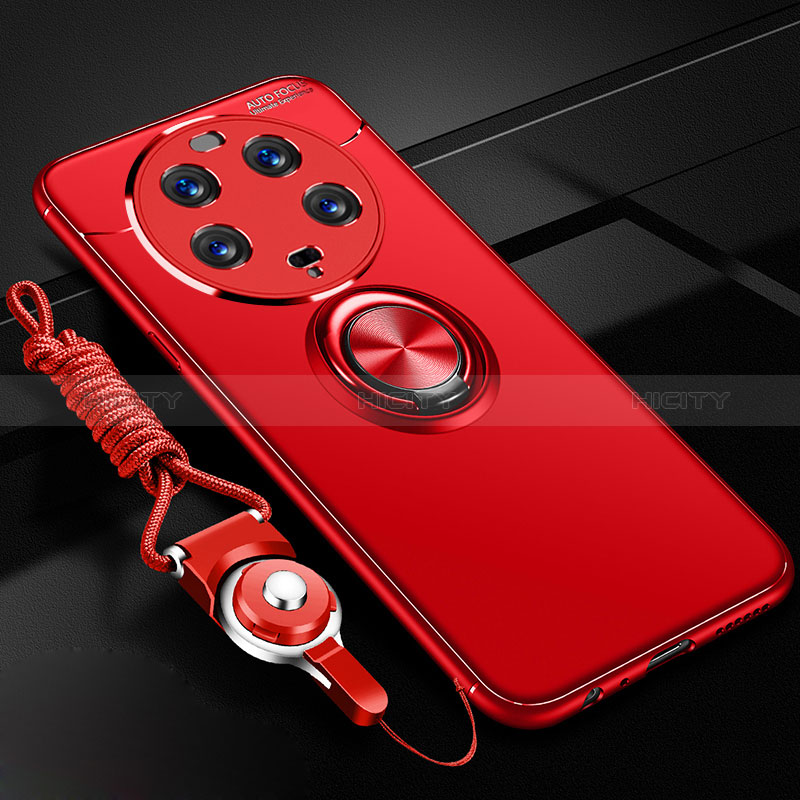 Funda Silicona Carcasa Ultrafina Goma con Magnetico Anillo de dedo Soporte SD3 para Xiaomi Mi 13 Ultra 5G Rojo