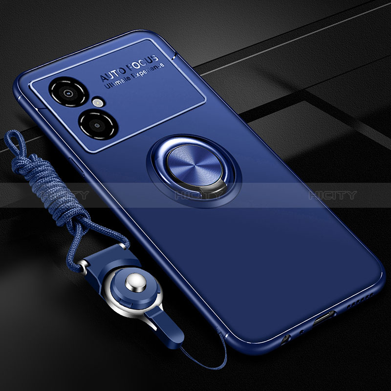 Funda Silicona Carcasa Ultrafina Goma con Magnetico Anillo de dedo Soporte SD3 para Xiaomi Poco M4 5G Azul