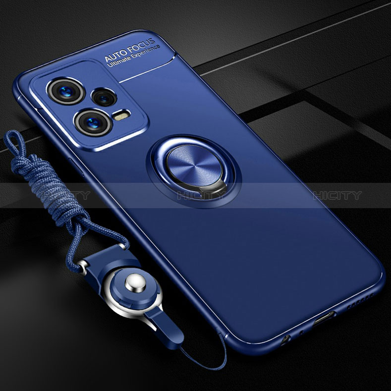 Funda Silicona Carcasa Ultrafina Goma con Magnetico Anillo de dedo Soporte SD3 para Xiaomi Poco X5 5G Azul