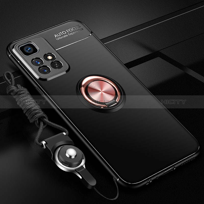 Funda Silicona Carcasa Ultrafina Goma con Magnetico Anillo de dedo Soporte SD3 para Xiaomi Redmi 10 4G Oro y Negro