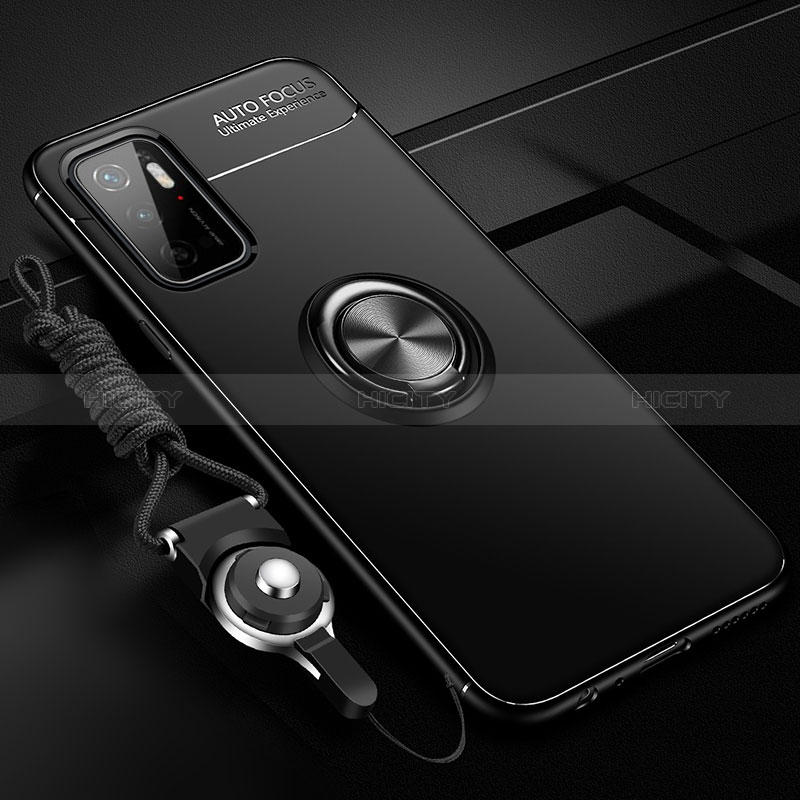 Funda Silicona Carcasa Ultrafina Goma con Magnetico Anillo de dedo Soporte SD3 para Xiaomi Redmi 11 Prime 5G Negro