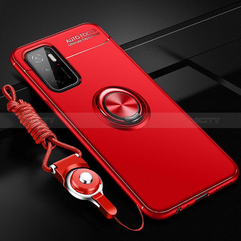 Funda Silicona Carcasa Ultrafina Goma con Magnetico Anillo de dedo Soporte SD3 para Xiaomi Redmi 11 Prime 5G Rojo