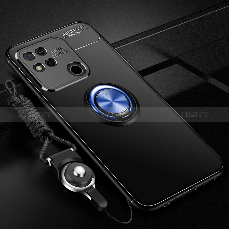 Funda Silicona Carcasa Ultrafina Goma con Magnetico Anillo de dedo Soporte SD3 para Xiaomi Redmi 9 India Azul y Negro