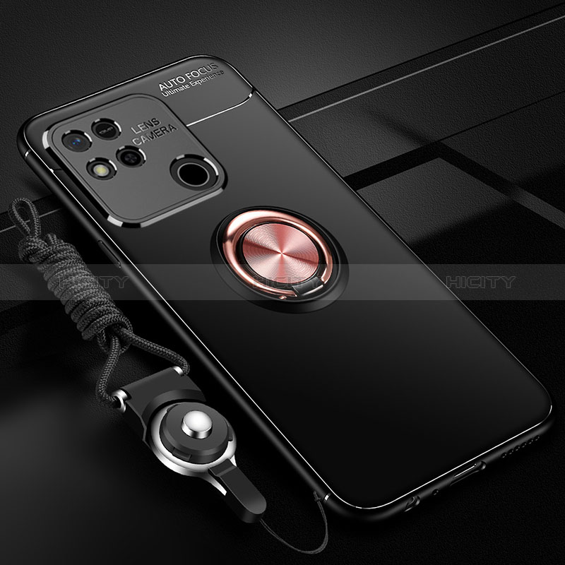 Funda Silicona Carcasa Ultrafina Goma con Magnetico Anillo de dedo Soporte SD3 para Xiaomi Redmi 9C NFC Oro y Negro