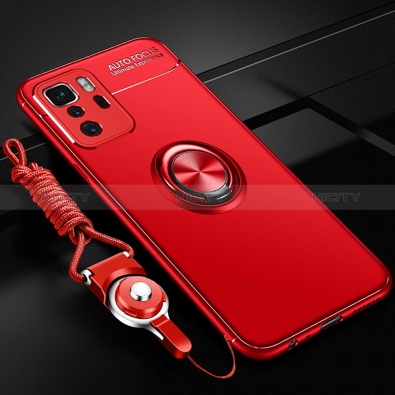Funda Silicona Carcasa Ultrafina Goma con Magnetico Anillo de dedo Soporte SD3 para Xiaomi Redmi Note 10 Pro 5G Rojo