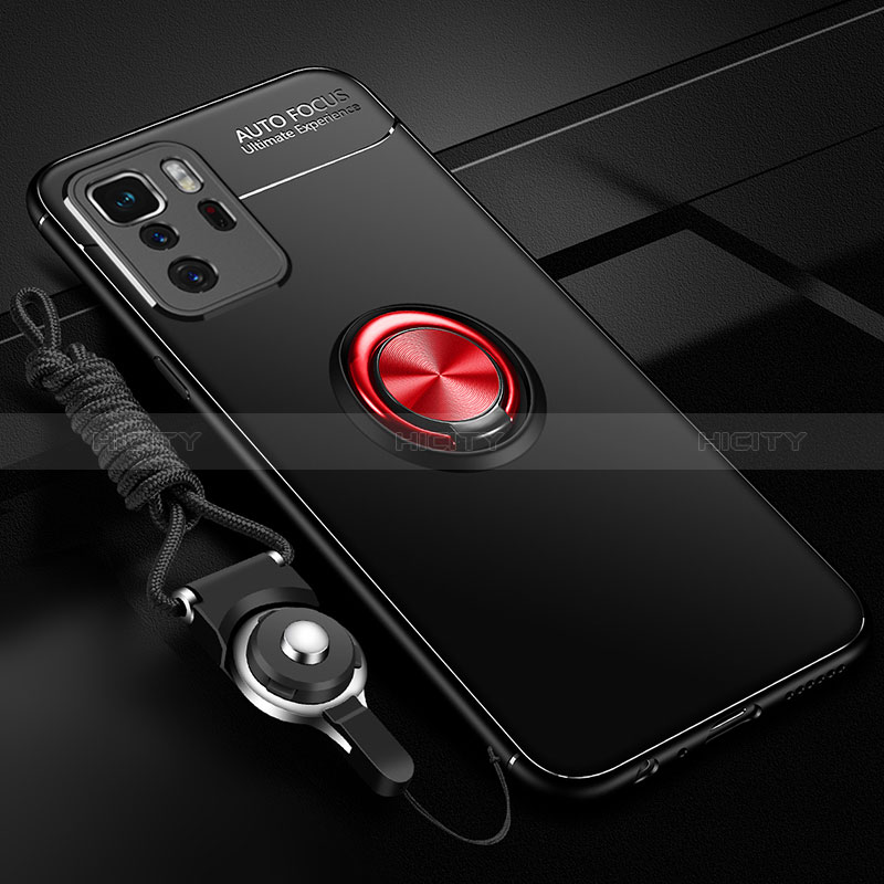 Funda Silicona Carcasa Ultrafina Goma con Magnetico Anillo de dedo Soporte SD3 para Xiaomi Redmi Note 10 Pro 5G Rojo y Negro