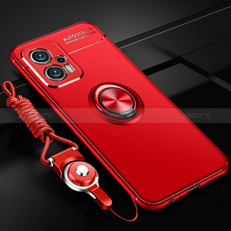 Funda Silicona Carcasa Ultrafina Goma con Magnetico Anillo de dedo Soporte SD3 para Xiaomi Redmi Note 11T Pro 5G Rojo