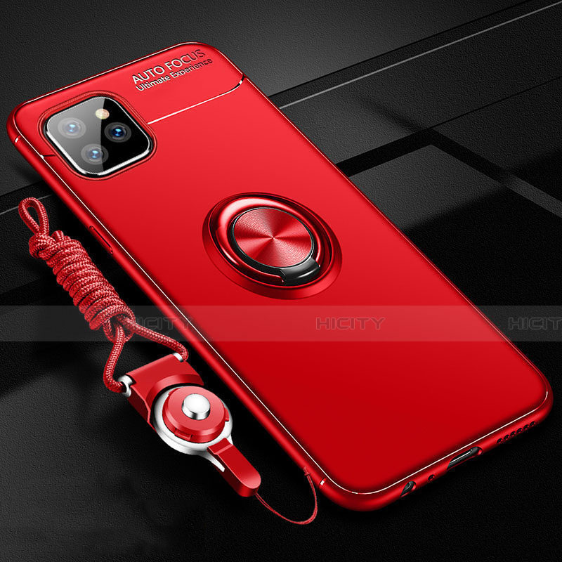 Funda Silicona Carcasa Ultrafina Goma con Magnetico Anillo de dedo Soporte T01 para Apple iPhone 11 Pro Max Rojo