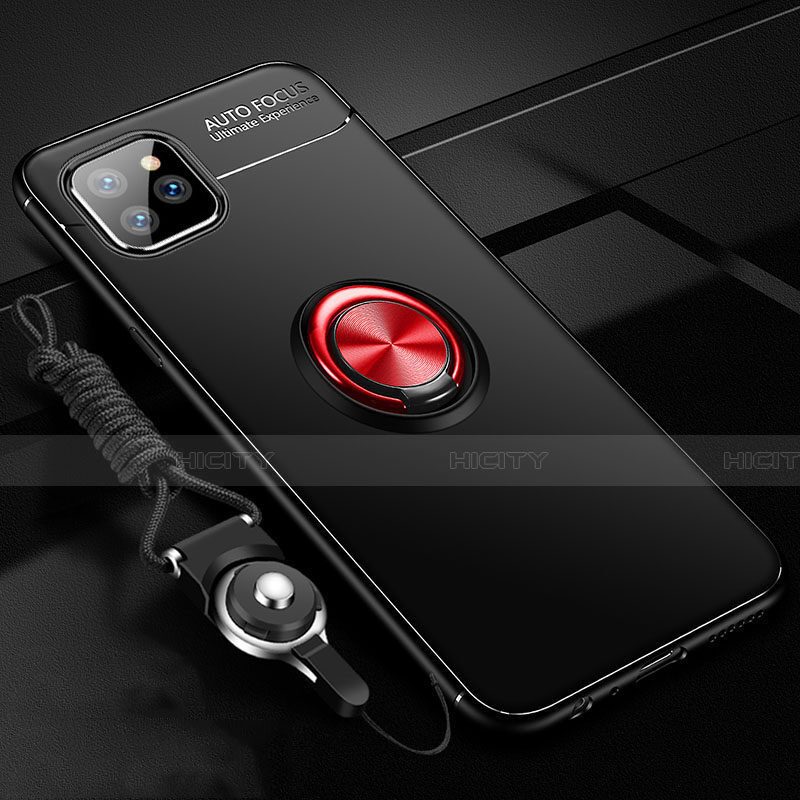 Funda Silicona Carcasa Ultrafina Goma con Magnetico Anillo de dedo Soporte T01 para Apple iPhone 11 Pro Max Rojo y Negro