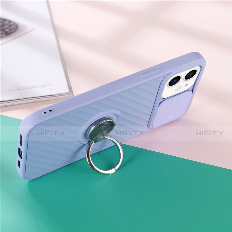 Funda Silicona Carcasa Ultrafina Goma con Magnetico Anillo de dedo Soporte T01 para Apple iPhone 12