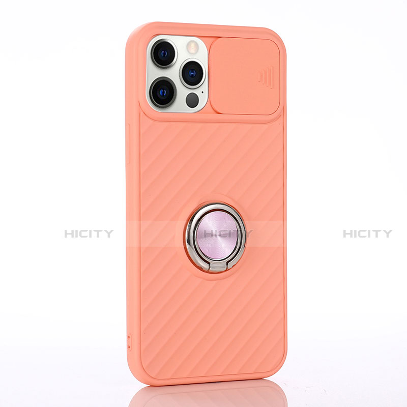 Funda Silicona Carcasa Ultrafina Goma con Magnetico Anillo de dedo Soporte T01 para Apple iPhone 12 Pro Max Naranja