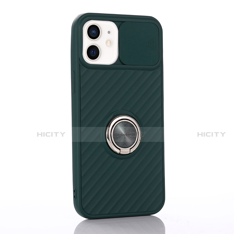 Funda Silicona Carcasa Ultrafina Goma con Magnetico Anillo de dedo Soporte T01 para Apple iPhone 12 Verde Noche