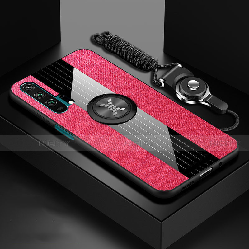 Funda Silicona Carcasa Ultrafina Goma con Magnetico Anillo de dedo Soporte T01 para Huawei Honor 20 Pro Rosa Roja