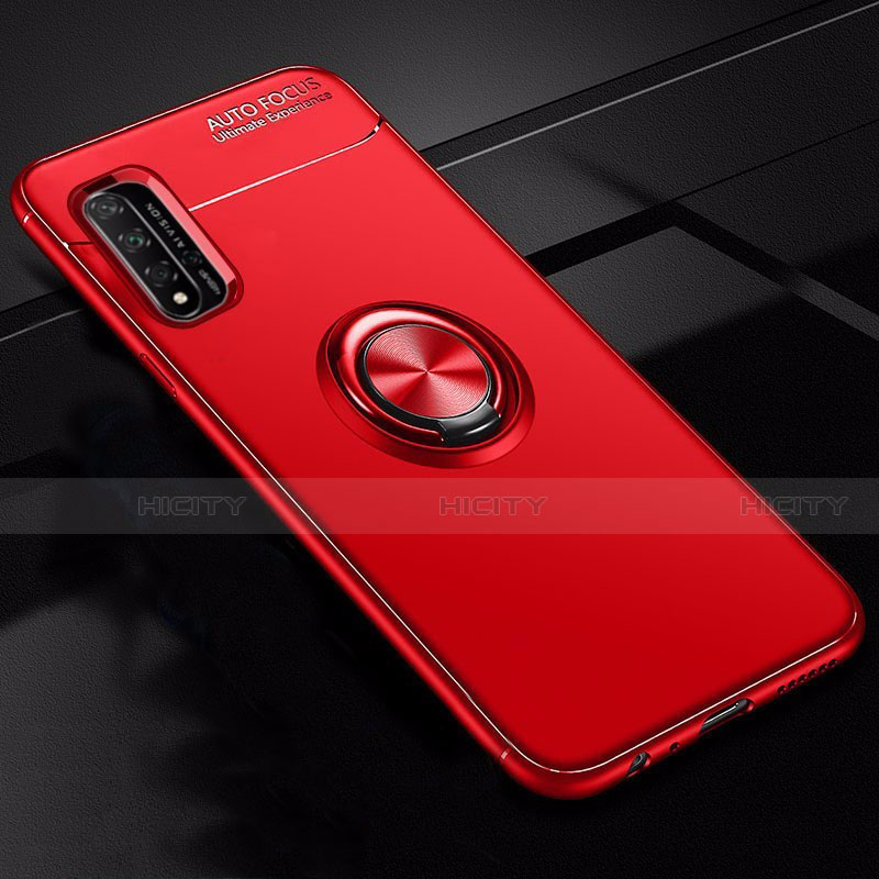 Funda Silicona Carcasa Ultrafina Goma con Magnetico Anillo de dedo Soporte T01 para Huawei Honor 20S Rojo