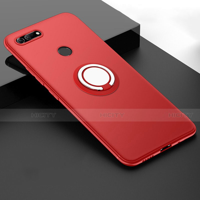 Funda Silicona Carcasa Ultrafina Goma con Magnetico Anillo de dedo Soporte T01 para Huawei Honor V20 Rojo