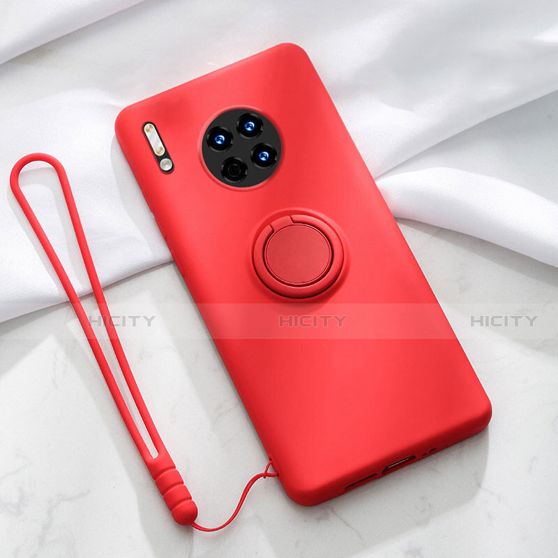 Funda Silicona Carcasa Ultrafina Goma con Magnetico Anillo de dedo Soporte T01 para Huawei Mate 30 Pro 5G Rojo