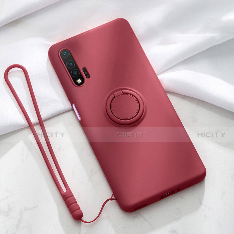 Funda Silicona Carcasa Ultrafina Goma con Magnetico Anillo de dedo Soporte T01 para Huawei Nova 6 5G Rojo Rosa