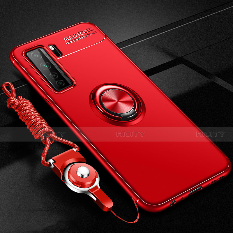 Funda Silicona Carcasa Ultrafina Goma con Magnetico Anillo de dedo Soporte T01 para Huawei Nova 7 SE 5G Rojo