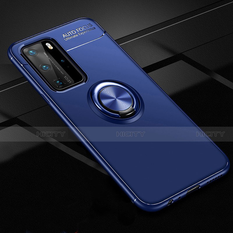 Funda Silicona Carcasa Ultrafina Goma con Magnetico Anillo de dedo Soporte T01 para Huawei P40 Pro Azul