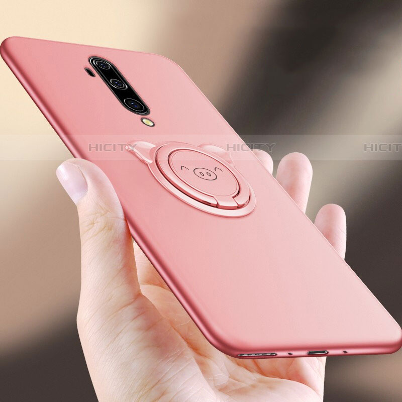 Funda Silicona Carcasa Ultrafina Goma con Magnetico Anillo de dedo Soporte T01 para OnePlus 7T Pro