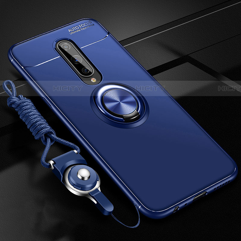 Funda Silicona Carcasa Ultrafina Goma con Magnetico Anillo de dedo Soporte T01 para OnePlus 8 Azul