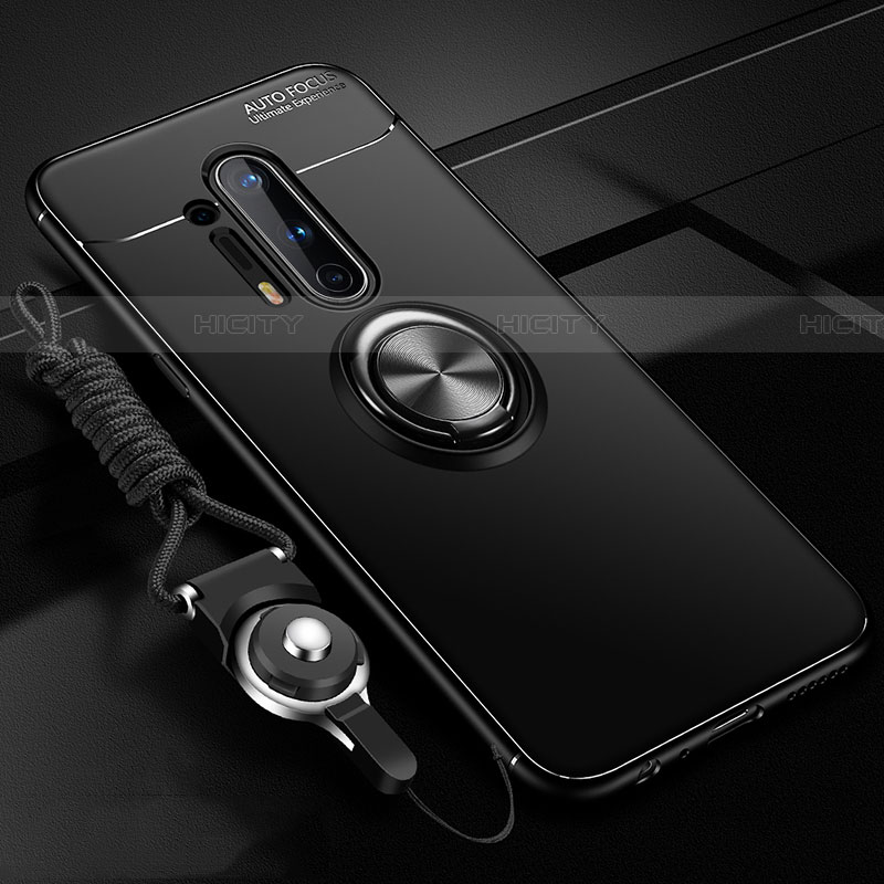 Funda Silicona Carcasa Ultrafina Goma con Magnetico Anillo de dedo Soporte T01 para OnePlus 8 Pro Negro