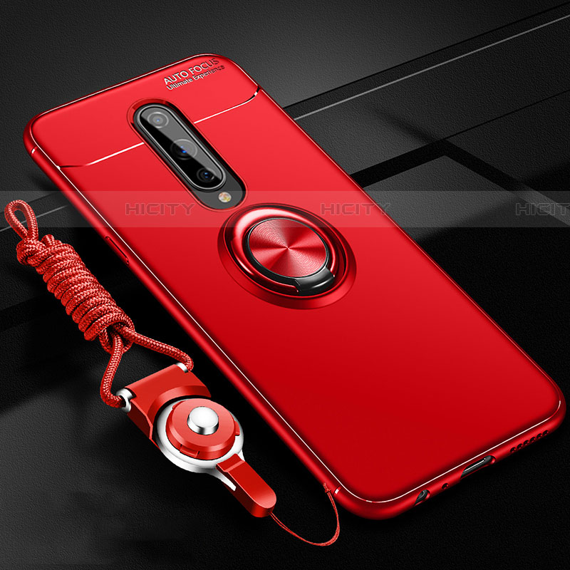 Funda Silicona Carcasa Ultrafina Goma con Magnetico Anillo de dedo Soporte T01 para OnePlus 8 Rojo