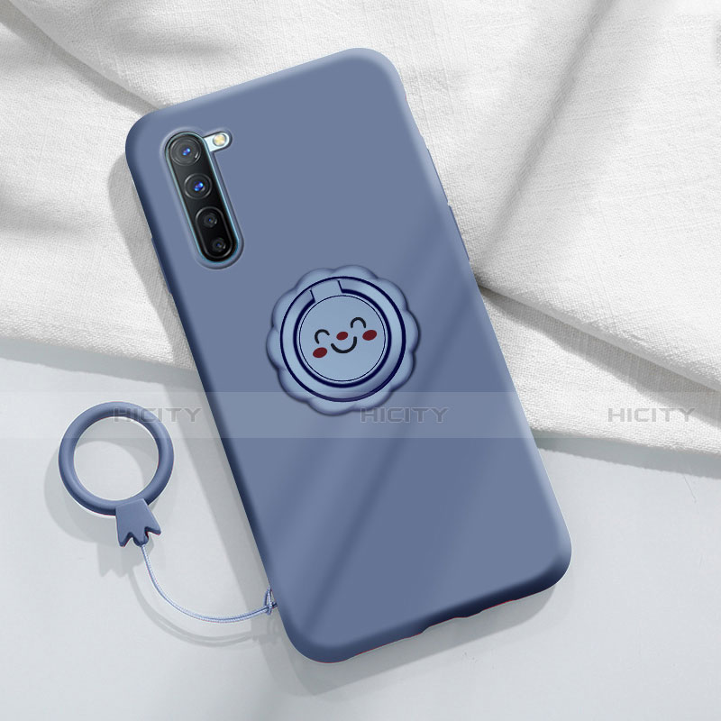 Funda Silicona Carcasa Ultrafina Goma con Magnetico Anillo de dedo Soporte T01 para Oppo A91 Gris