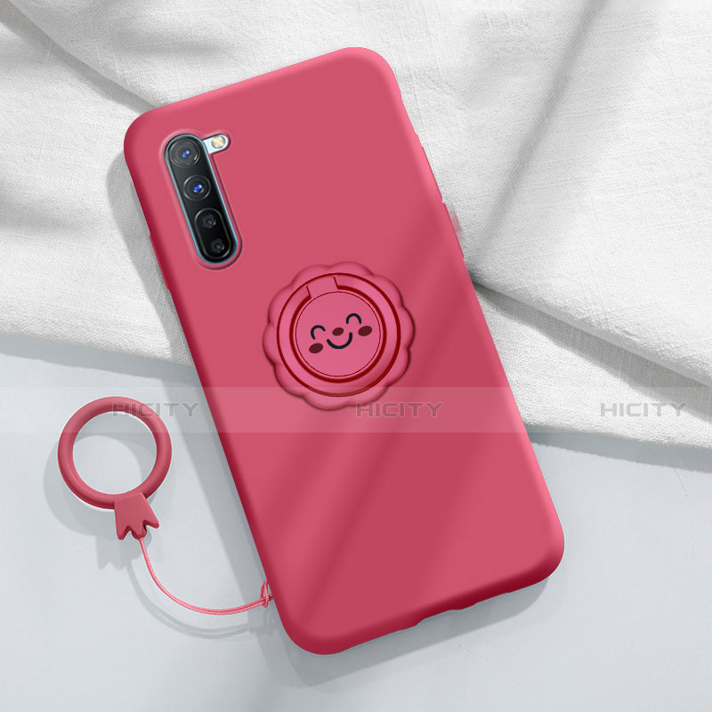 Funda Silicona Carcasa Ultrafina Goma con Magnetico Anillo de dedo Soporte T01 para Oppo F15 Rojo Rosa