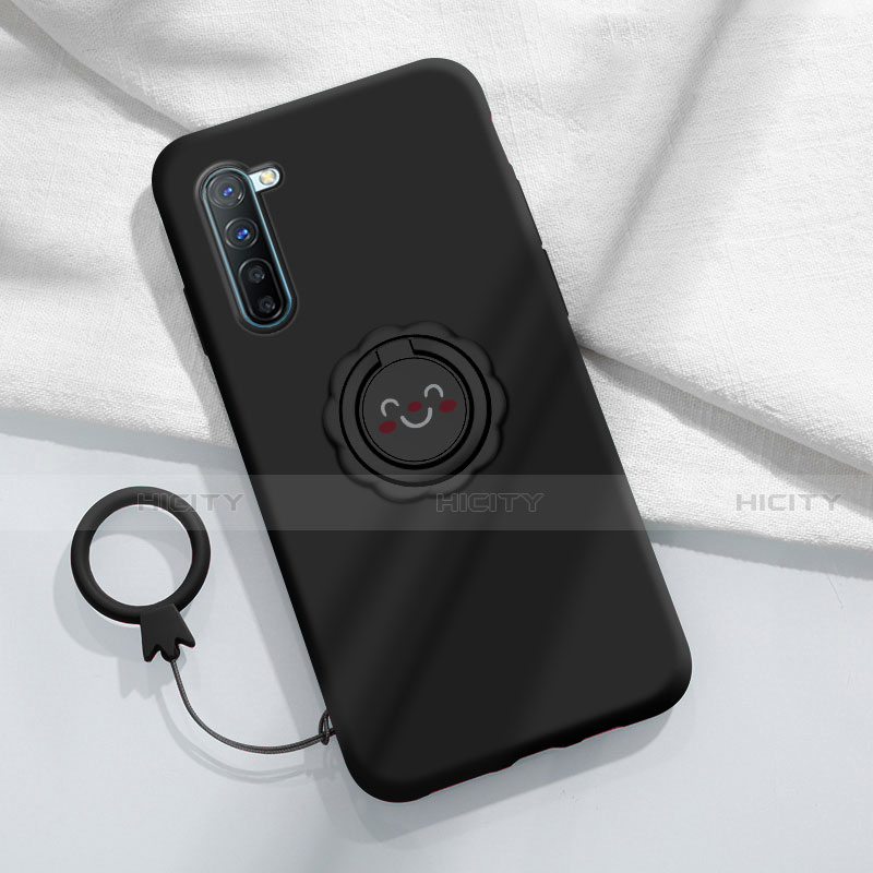 Funda Silicona Carcasa Ultrafina Goma con Magnetico Anillo de dedo Soporte T01 para Oppo Find X2 Lite Negro