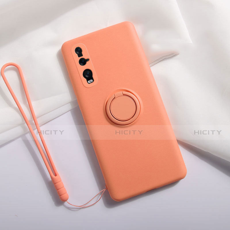 Funda Silicona Carcasa Ultrafina Goma con Magnetico Anillo de dedo Soporte T01 para Oppo Find X2 Naranja