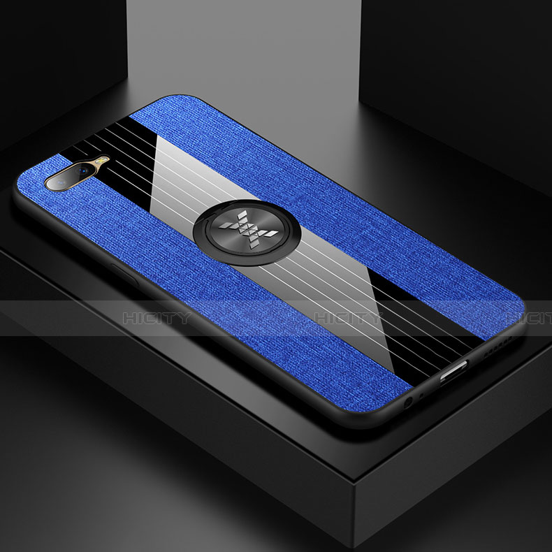 Funda Silicona Carcasa Ultrafina Goma con Magnetico Anillo de dedo Soporte T01 para Oppo K1 Azul