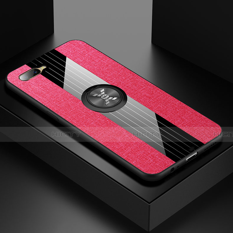 Funda Silicona Carcasa Ultrafina Goma con Magnetico Anillo de dedo Soporte T01 para Oppo K1 Rosa Roja