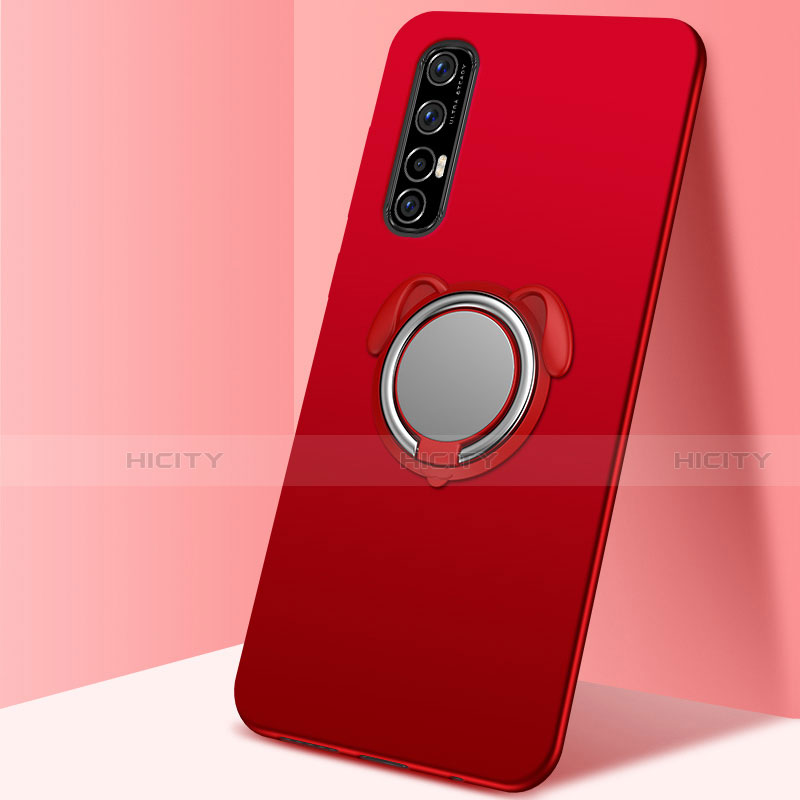 Funda Silicona Carcasa Ultrafina Goma con Magnetico Anillo de dedo Soporte T01 para Oppo Reno3 Pro Rojo