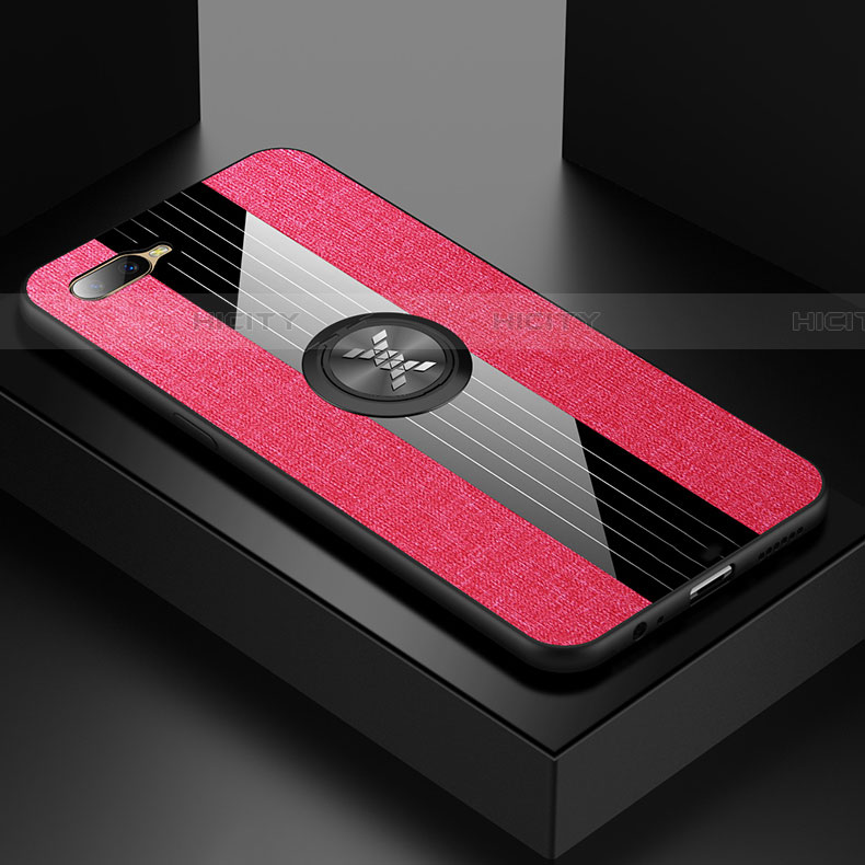 Funda Silicona Carcasa Ultrafina Goma con Magnetico Anillo de dedo Soporte T01 para Oppo RX17 Neo Rosa Roja