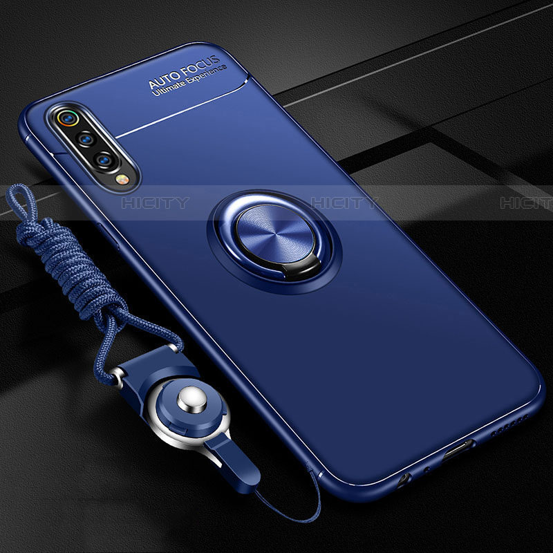 Funda Silicona Carcasa Ultrafina Goma con Magnetico Anillo de dedo Soporte T01 para Samsung Galaxy A70 Azul