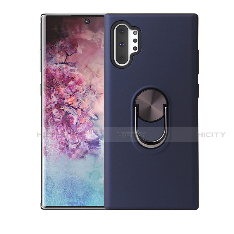 Funda Silicona Carcasa Ultrafina Goma con Magnetico Anillo de dedo Soporte T01 para Samsung Galaxy Note 10 Plus 5G Azul