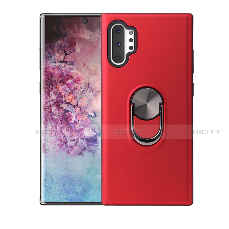 Funda Silicona Carcasa Ultrafina Goma con Magnetico Anillo de dedo Soporte T01 para Samsung Galaxy Note 10 Plus 5G Rojo