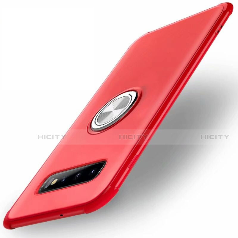 Funda Silicona Carcasa Ultrafina Goma con Magnetico Anillo de dedo Soporte T01 para Samsung Galaxy S10 5G Rojo