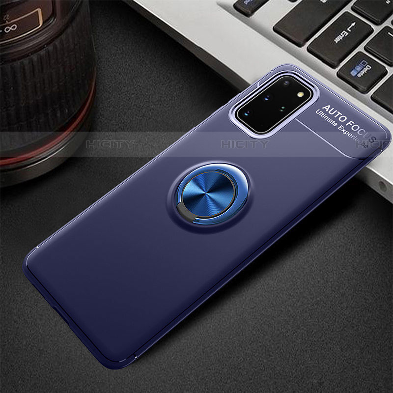 Funda Silicona Carcasa Ultrafina Goma con Magnetico Anillo de dedo Soporte T01 para Samsung Galaxy S20 Plus 5G Azul