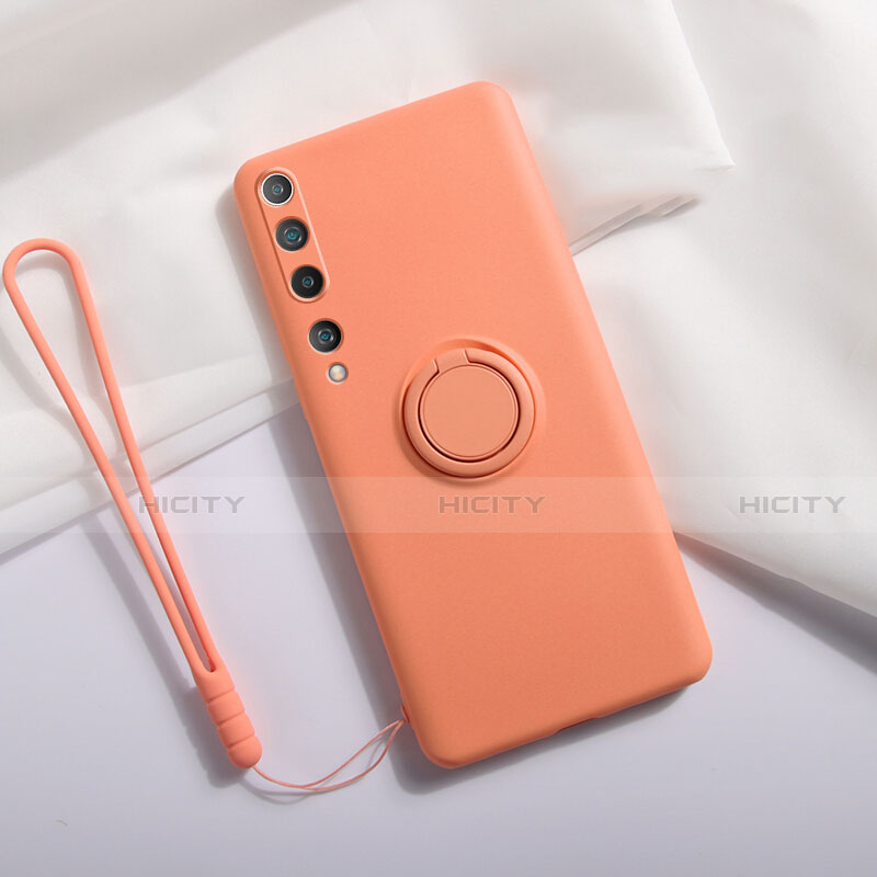 Funda Silicona Carcasa Ultrafina Goma con Magnetico Anillo de dedo Soporte T01 para Xiaomi Mi 10 Naranja