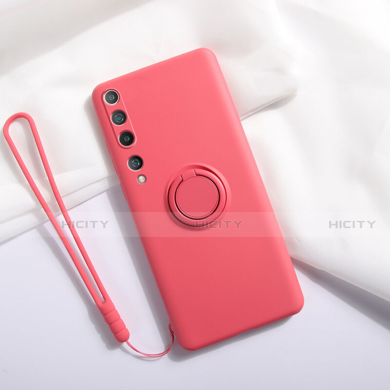 Funda Silicona Carcasa Ultrafina Goma con Magnetico Anillo de dedo Soporte T01 para Xiaomi Mi 10 Rojo