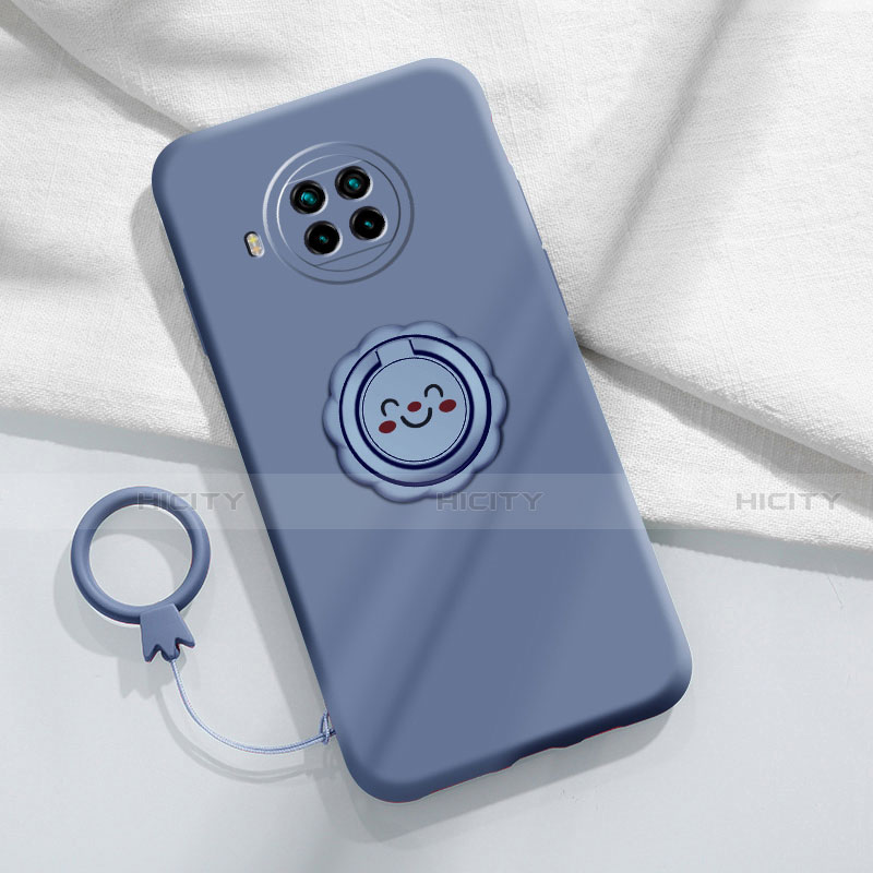 Funda Silicona Carcasa Ultrafina Goma con Magnetico Anillo de dedo Soporte T01 para Xiaomi Mi 10i 5G Gris Lavanda